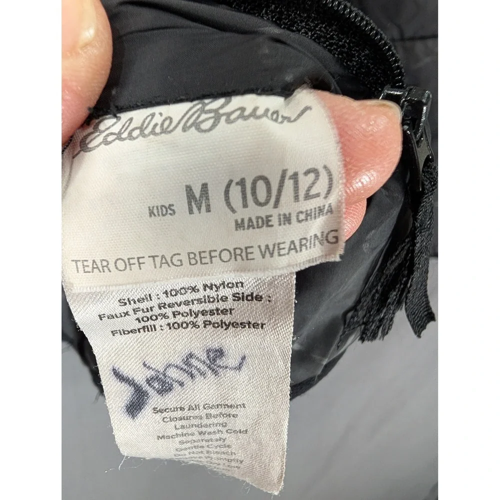 Eddie Bauer Kids Reversible Puffer Jacket Gray Faux Fur Hooded M 10/12 9320W566